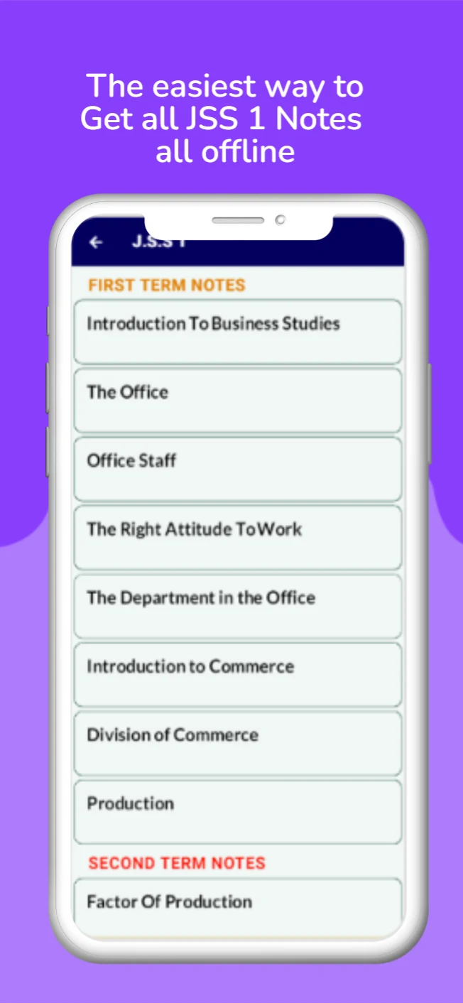 Business Studies (J.S.S 1-3) screenshot