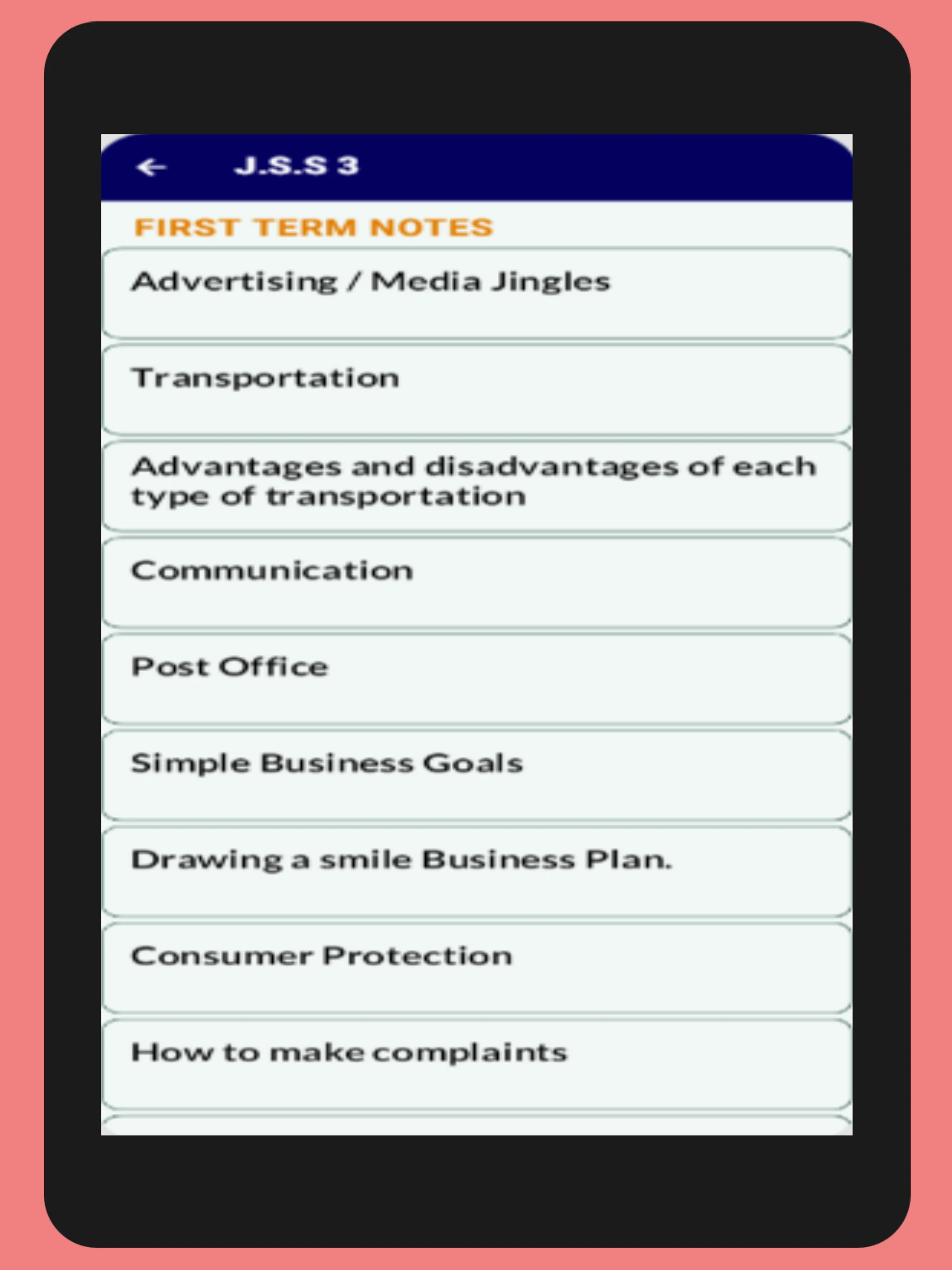 Business Studies (J.S.S 1-3) screenshot