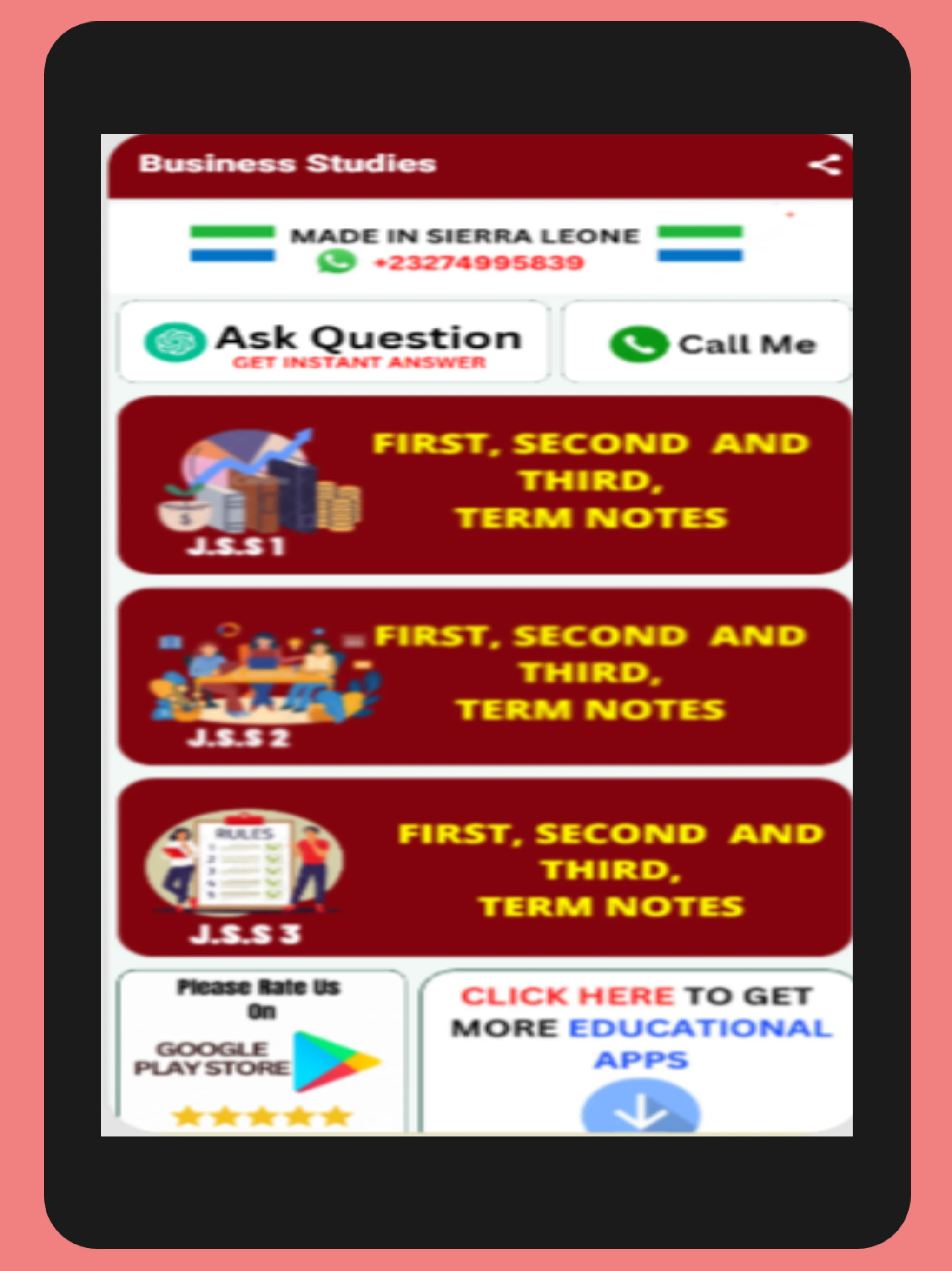 Business Studies (J.S.S 1-3) screenshot