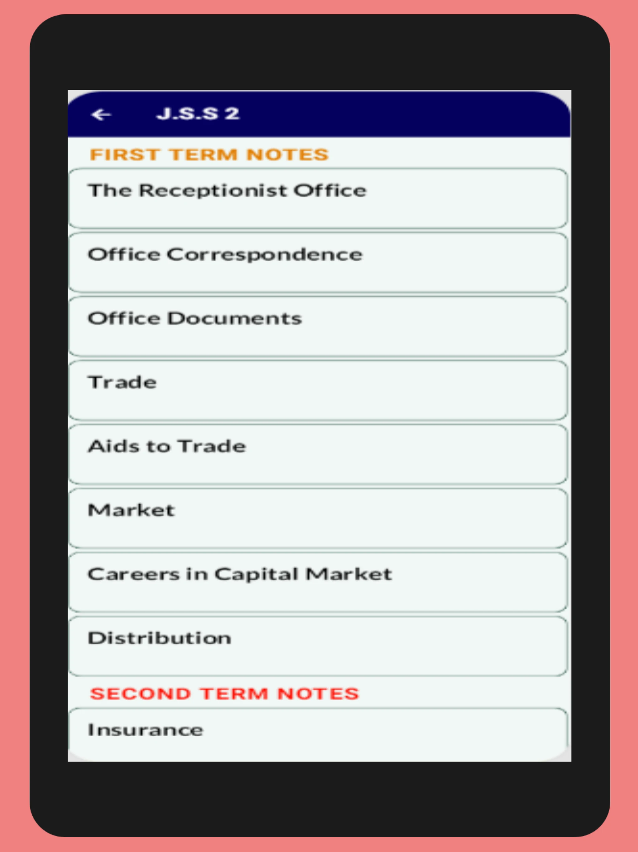 Business Studies (J.S.S 1-3) screenshot